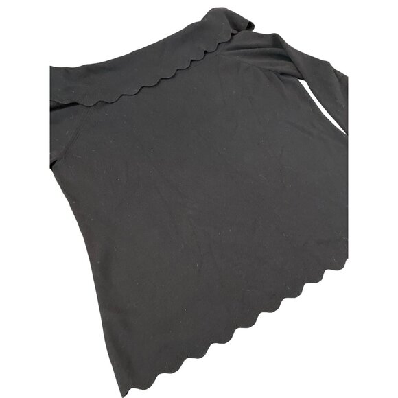 Cable & Gauge Black Off Shoulder Scalloped Hem Long Sleeve Knit Sweater Top Sz L - Picture 4 of 11